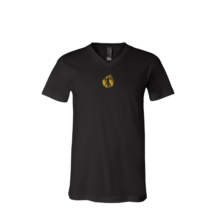 Camiseta de cuello en V con logo dorado